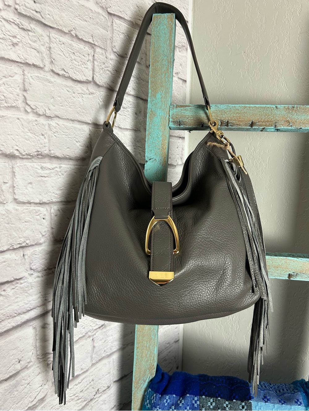 Gill Gray leather fringe hobo Shoulder bag
